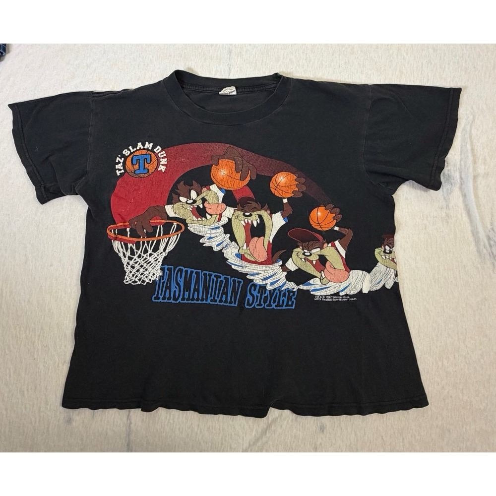 Vintage 1997 Looney Tunes Taz Basketball T-Shirt Tasmanian Style Sz‎ M